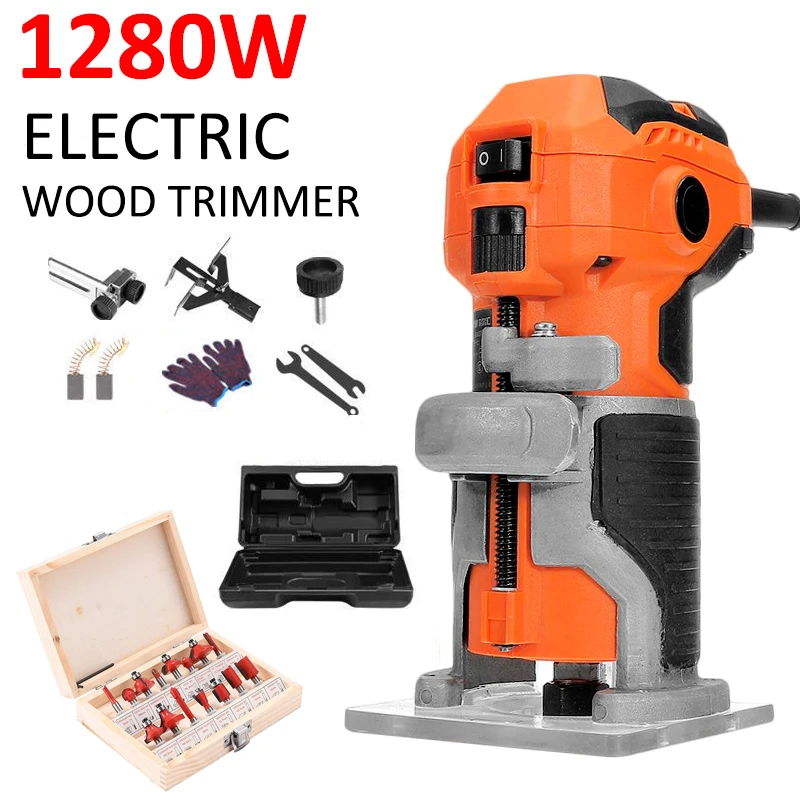 

1280W 6.35mm Electric Trimmer Wood Woodworking DIY Milling Slotting Trimming Machine Wood Laminator Router Hand Carving Machine