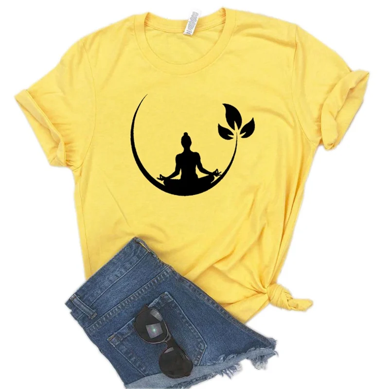 Будда, йога Lotos Печать Женская футболка смешные изделия из хлопка футболка подарок для леди Yong Девушка Топ Футболка Прямая поставка S-936