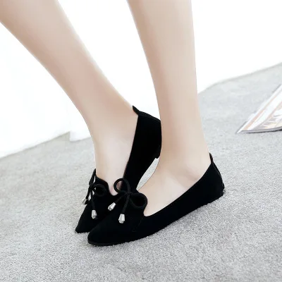 

2020 spring and summer new suede shallow mouth fringe pointed flat flat solid slip-on shoes