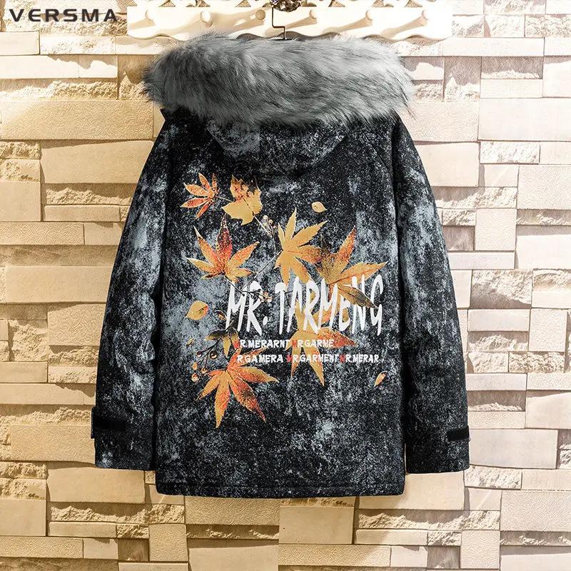 VERSMA, корейский стиль, одежда для мужчин, зимняя теплая куртка, пальто для мужчин, парка с кленовым принтом, для мужчин, с меховым капюшоном, для русской зимы, пальто, мужские парки, 5XL