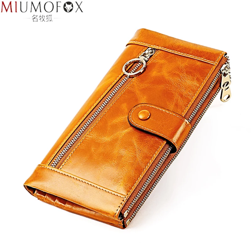 

Fashion Women's Wallet Genuine Leather Female Clutch Long Wallet Womens Wallets and Purses Portomonee Oil Wax Leather Coin Purse