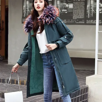 

Large Fur Collar Women's Down Jacket Fashion Outerwear Long Sleeve Hooded Duck Down Jacket Cotton Padded Pockets Coats N14