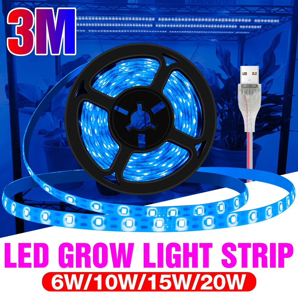 Full Spectrum LED Grow Lamp USB Plant Cultivation Light Greenhouse Seedling Fito Lamp LED Phyto Growth Light Strip 0.5M 1M 2M 3M new high power 1440w dual switch led plant light indoor tent nursery seedling supplement light square plant growth light