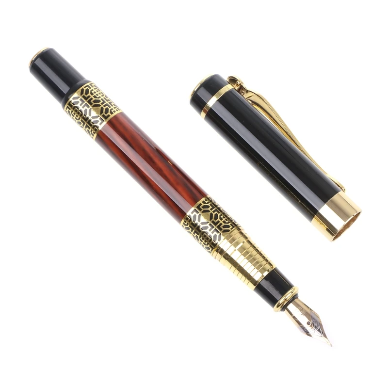 

Imitation Red Wooden With Carving Flower Medium Nib 0.5mm Fountain Pen Supplies X6HB