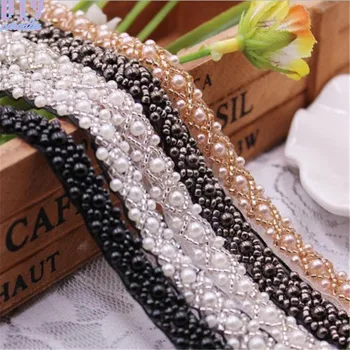 

10 Yards Pearl Beaded Lace Fringe Trim Ribbon Sewing Fabric Craft Clothes Wedding Dress Collar Sleeve Lace Curtain Home Decor
