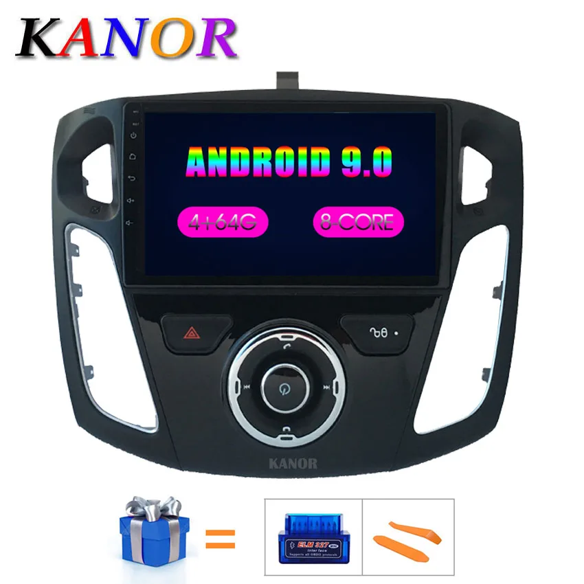 KANOR 9 дюймов 4G+ 64G 1 din Android 9,0 Автомобильный мультимедийный плеер gps навигация для Ford Focus 3 2012 2013 Авторадио Стерео