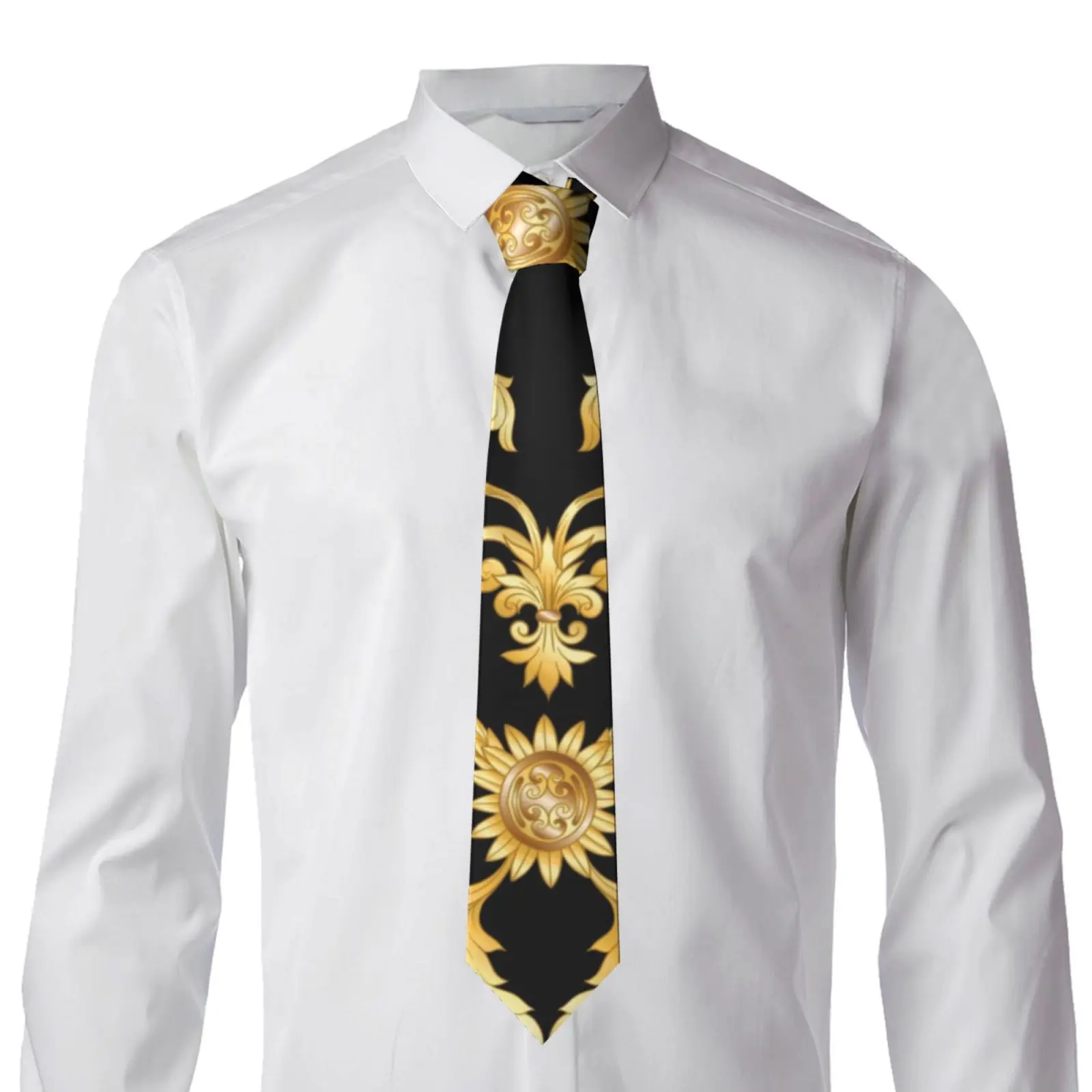 

WHEREISART Golden Baroque Pattern Novelty Ties Men's Fashion Black Necktie Green Color Neck Tie For Men Paisley Floral Bowtie