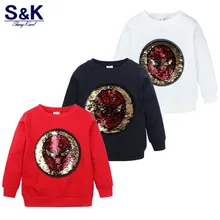 Хлопковый свитер с круглым вырезом и блестками для маленьких мальчиков с человеком-пауком; детская классная верхняя одежда; XC-192