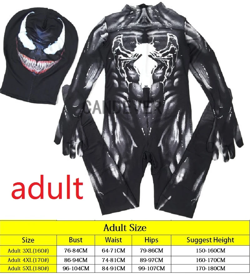 adult A Новинка, костюм Человека-паука с симбиотом Веном, фильм Веном, косплей, черный костюм зентай, костюмы на Хэллоуин для мужчин, взрослых, детей, мальчиков - Цвет: adult A