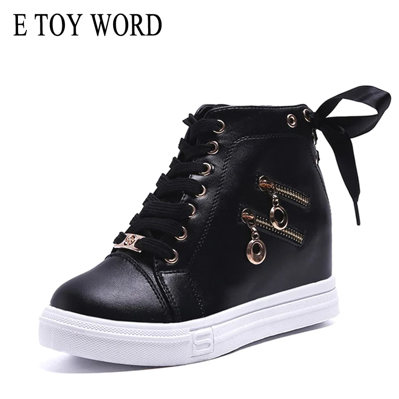 

E TOY WORD Women Shoes Spring Autumn Women Casual Shoes High help Height increased Platform Black & White Women Sneakers