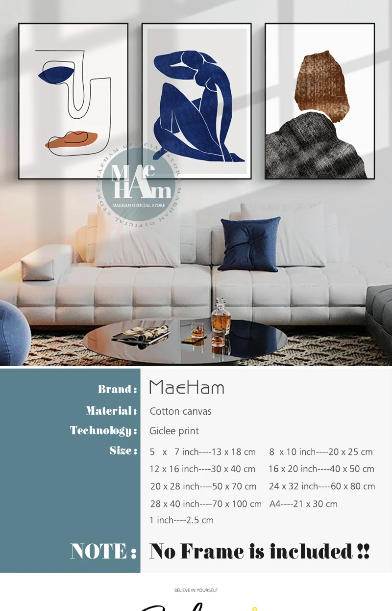 Abstract blue figures Wall Art Canvas Painting geometric lines Print Poster Wall Picture for Living Room Nordic Decor