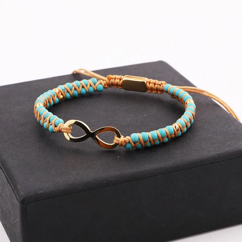 High Quality Women Bracelet Gold Stainless Steel infinity handmade Braided Macrame Beaded Bracelet Women - Image 3