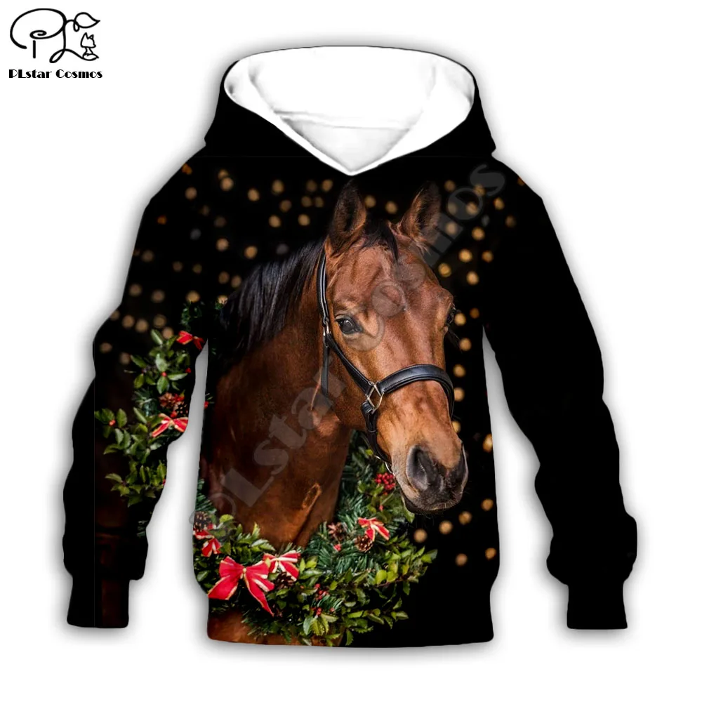 Kid santa Horse 3D print hoodie children baby boy girl clothing merry christmas gift Sweatshirt zipper