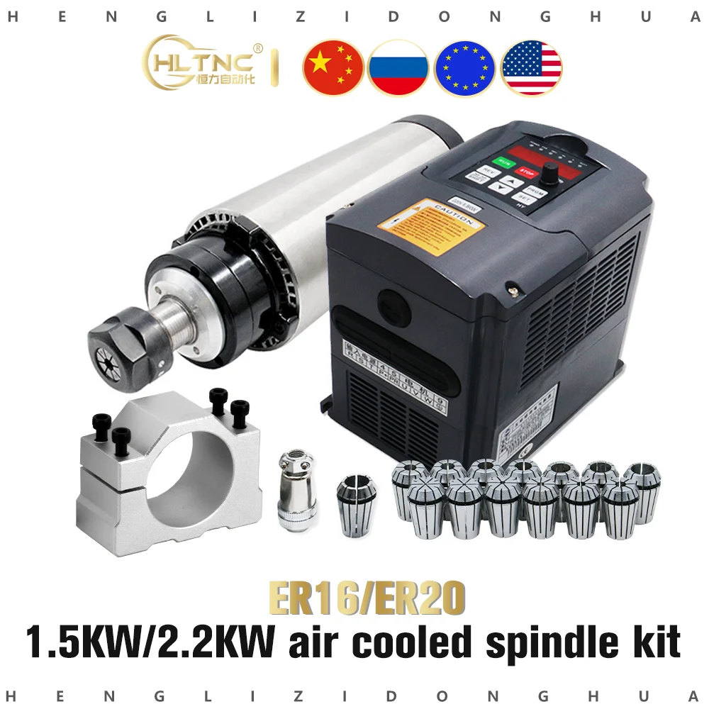 1.5KW 220V WATER Cooled CNC Spindle Motor ER16 &HY 1.5KW VFD&clamp&pump