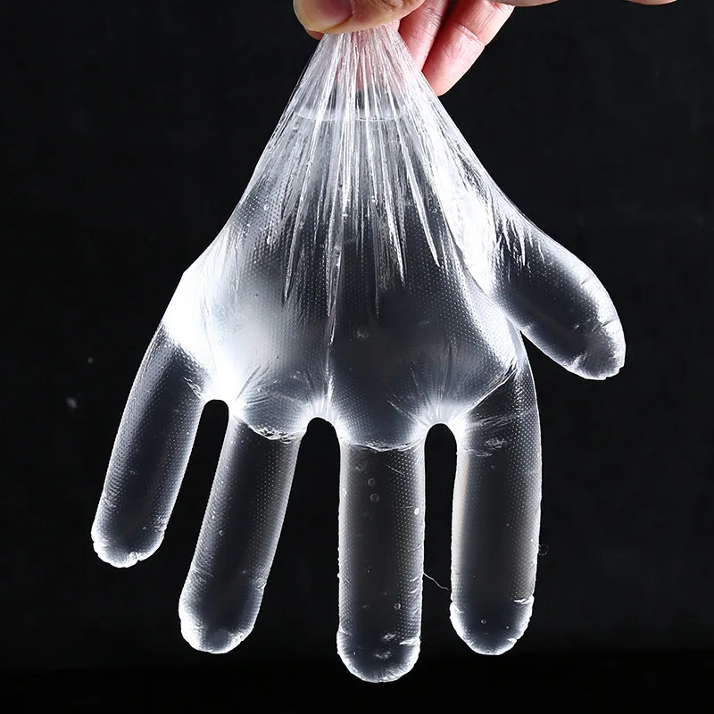 Food Grade Disposable Glove Film Household Kitchen Catering Thick Transparent PE Plastic Glove 200 Pieces