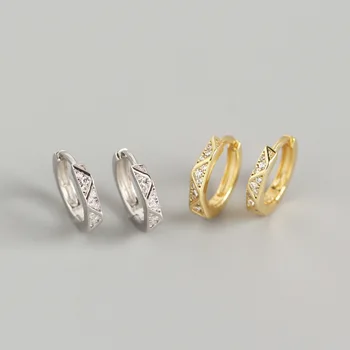 

YPAY 100% Genuine 925 Sterling Silver Hoop Earrings for Women Europe INS Geometric Zircon Circle Earring Fine Jewelry YME770