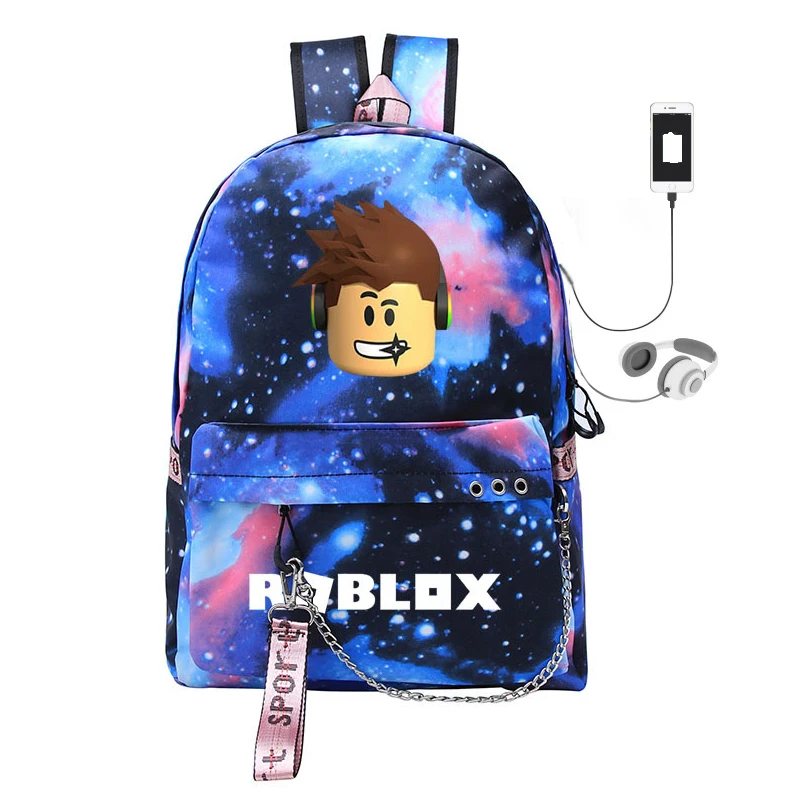 Синий рюкзак Mochila roblox для подростков, детей, девочек, школьников, USB, сумки для ноутбука, мальчиков, сумки через плечо, рюкзак для путешествий - Цвет: blue c