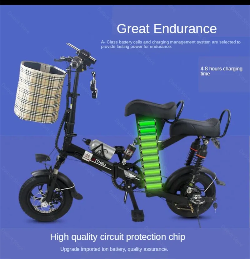 Electric Bikes Adults 2 Wheeled Electric Bicycles 12 Inch Max Range 100KM 48V 400W Mini Portable Foldable Electric Scooter (13)