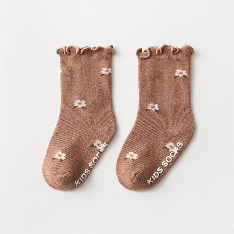 Cotton Socks Children Socks 0-5 Years Toddlers Girls Frilly Socks Soft Cotton Baby Ankle Sock Flower Pattern Children Socks Anti Slip Infant Floor Sock