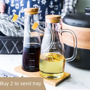 

Kitchen Storage Transparent Glass Oil Bottle Heat-Resistant With Scale Handle Leak-Proof Sealing Soy Sauce Bottle Vinegar Bottle