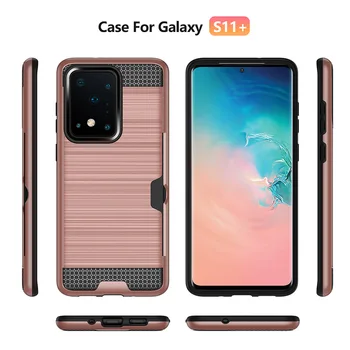 

100Pcs Armor Card Slot Slide Defender TPU+PC Metal Brushed Case For Samsung S20 Plus Note10 + S10 S9 S8 Plus Note 9 8 Back Cover