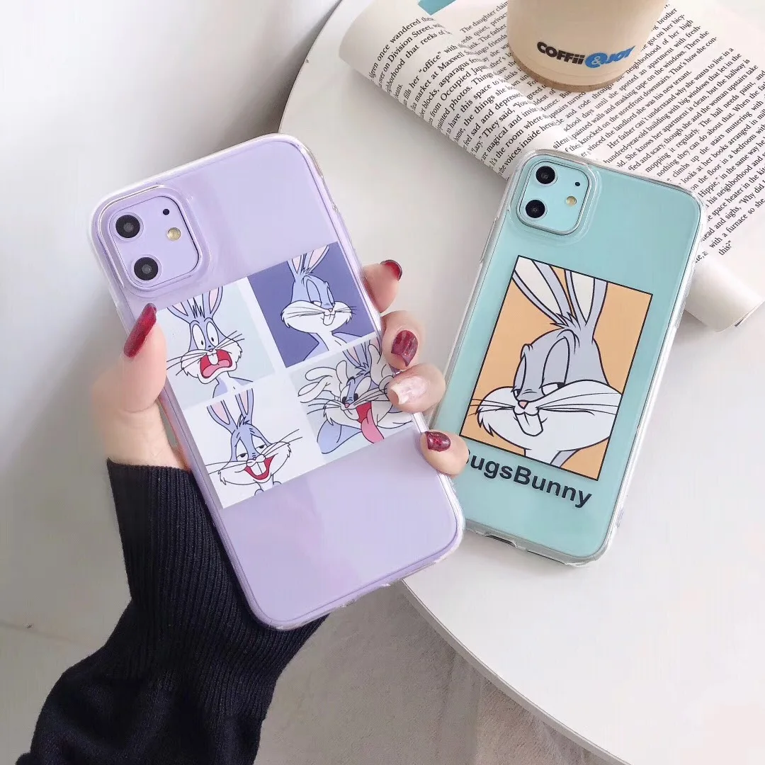 Милый чехол для телефона с кроликом из мультфильма Bugs Bunny для Apple iPhone 7 8 6 S Plus 11 Pro X XS Max XR прозрачный мягкий чехол из ТПУ