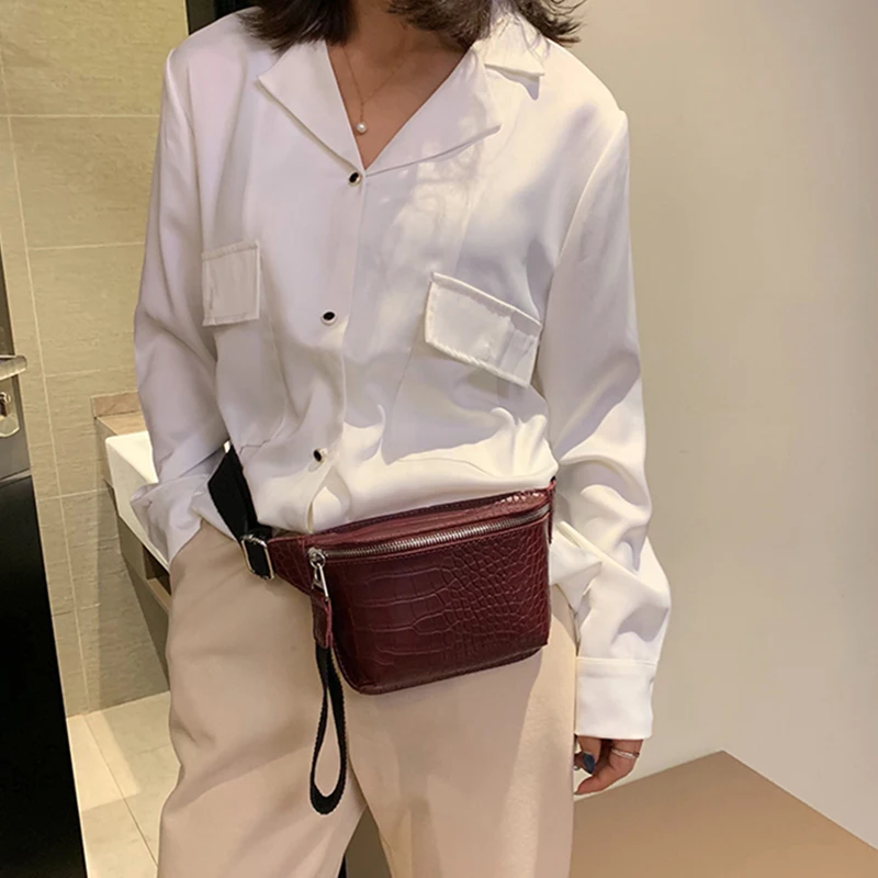 

Fashion PU Leather Waist Bag Fanny Pack For Women Belt Bag Phone Pouch Chest Bags Girls Crocodile Pattern Bum Bag Pochete Purse
