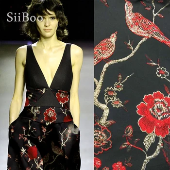 

American style red floral bird metallic jacquard brocade fabric for dress coat suits fabric cloth tela tejido SP3283 Free ship
