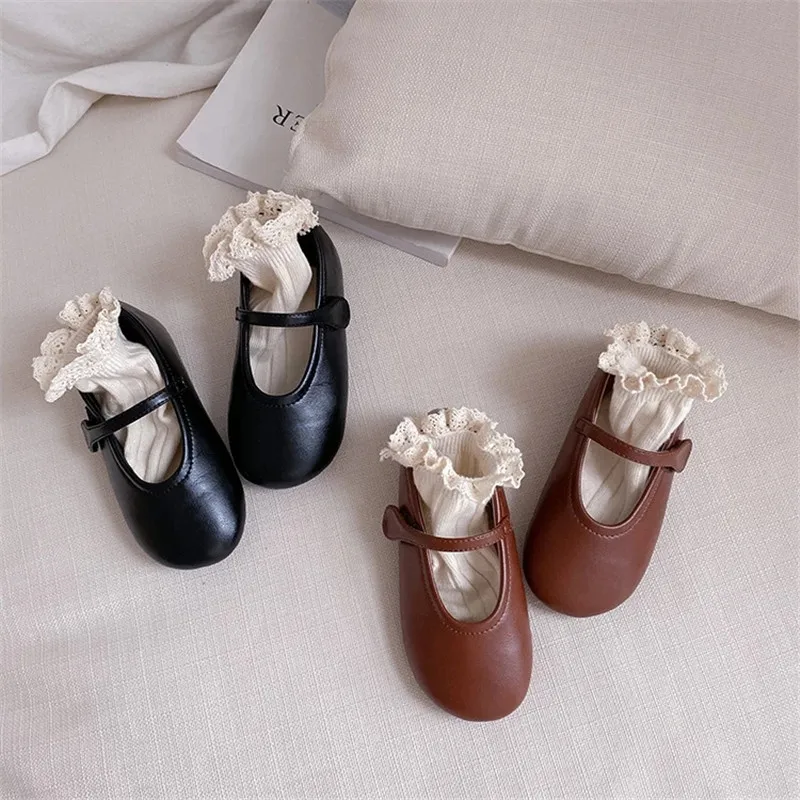 Girls Leather Shoes Kids Mary Jane Shoes 2024 Summer Children's Lolita Casual Flat Shoes for Wedding Princess Girls 2 To 8 Years