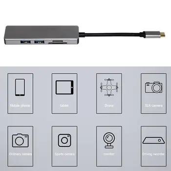 

TC104H USB Type-C HUB 5 in 1 Adapter Aluminum Alloy Grey and Compact ShellConverter for 4K HDMI 2 USB Card Reader