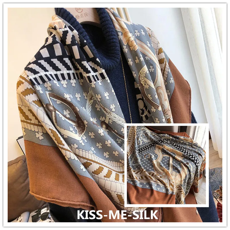 

KMS silk cashmere print big square scarf versatile thin scarf shawl for women Autumn and winter 135*135CM/100G