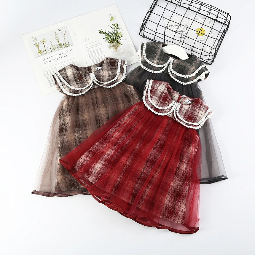 

Toddler Girl Plaid Woolen Party Ruffle Dress Kids Wholesale Lot Bulk Clothes Fall Winter Girl Fashion Princess Dress Puppy Style