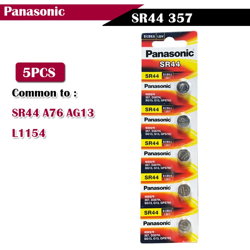 Оригинальный аккумулятор Panasonic 1 55 в SR44 357 5 шт./лот батарея A76 AG13 L1154 357a LR44 с оксидом