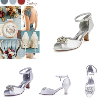 

Fashion Women's White Wedding shoes Kitten Heel Peep Toe Evening Reception shoes for Mama