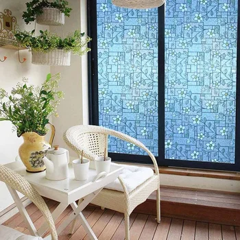 

45x200cm Privacy Window Film Printing Static Non-adhesive Stained Flower Pattern Home Glass Decorative Films