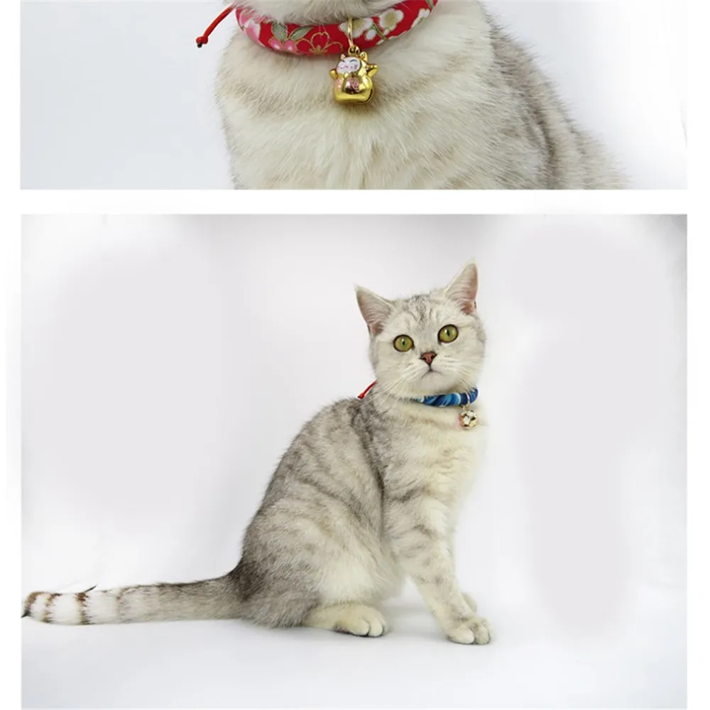 Adjustable Dog Cat Collar Japanese Style Handmade Printed Necktie Necklace With Bell for Puppy Kitten Pet Cat Accessories Adjustable Dog Cat Collar Japanese Style Handmade Printed Necktie Necklace With Bell for Puppy Kitten Pet Cat Accessories