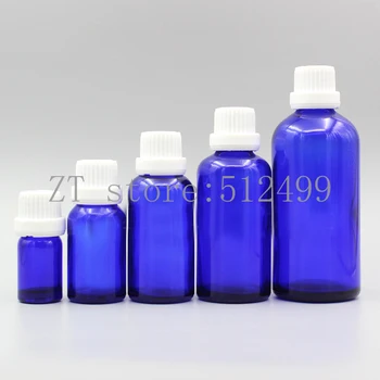

2/10pcs 5ml 10ml 15ml 20ml 30ml 50ml 100ml Empty Blue Glass Perfum Essential Oil Bottles with White Big Plastic Screw Cover Cap