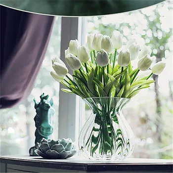 

30 PCS Artificial Tulips Flowers Home Wedding Party Decor (Pure White) Beautiful Home Garden Decoration PU 35cm/13.8inch