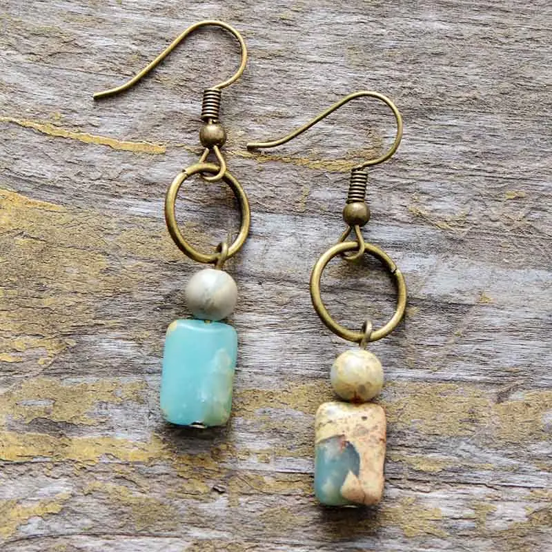 Womens Earrings Vintage Natural Stone Boho Dangle Earrings Designer Bohemian European Ethnic Jewelry Dropshipping