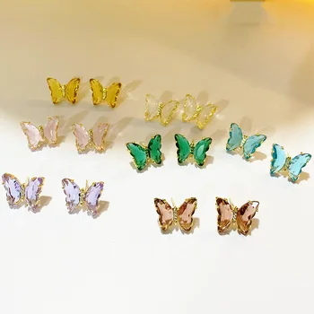 

Korea Fashion Colorful Transparent Glass Shiny Crystal Butterfly Stud Earrings for Women Party Jewelry