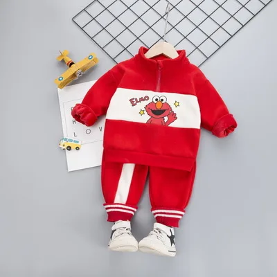 Костюм из двух предметов для мальчиков 1, 2, 3, 4 лет, Бархатный комплект одежды для девочек, новая детская осенне-зимняя одежда спортивный костюм с рисунками животных - Цвет: red