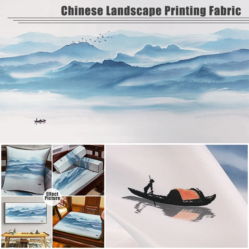

Chinese Classical Landscape Ink Printed Brocade Fabric DIY Sewing Quilting Imitation Silk Fabric For Patchwork Material