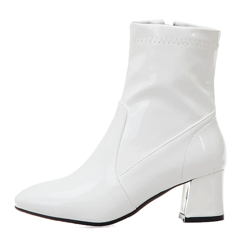 white patent leather boot