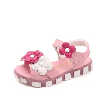 

New Girls Summer Sandals Kids Flower Sandals Baby Soft Leather Girls Princess Shoes Children Student Beach Sandal