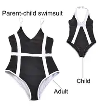 Купальники; цельные обтягивающие купальники из полиэстера для мамы и дочки; Цвет черный, белый; модные купальные костюмы без стальной поддержки; пляжные костюмы