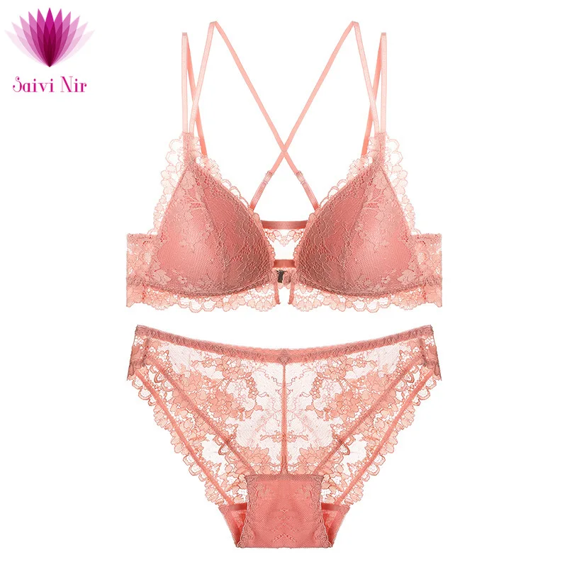 

Lace French Sexy Lingerie Woman Without Steel Hoops Thin Beauty Bra Set Front Buckle Lingerie Set Bras Underwear Set bra set