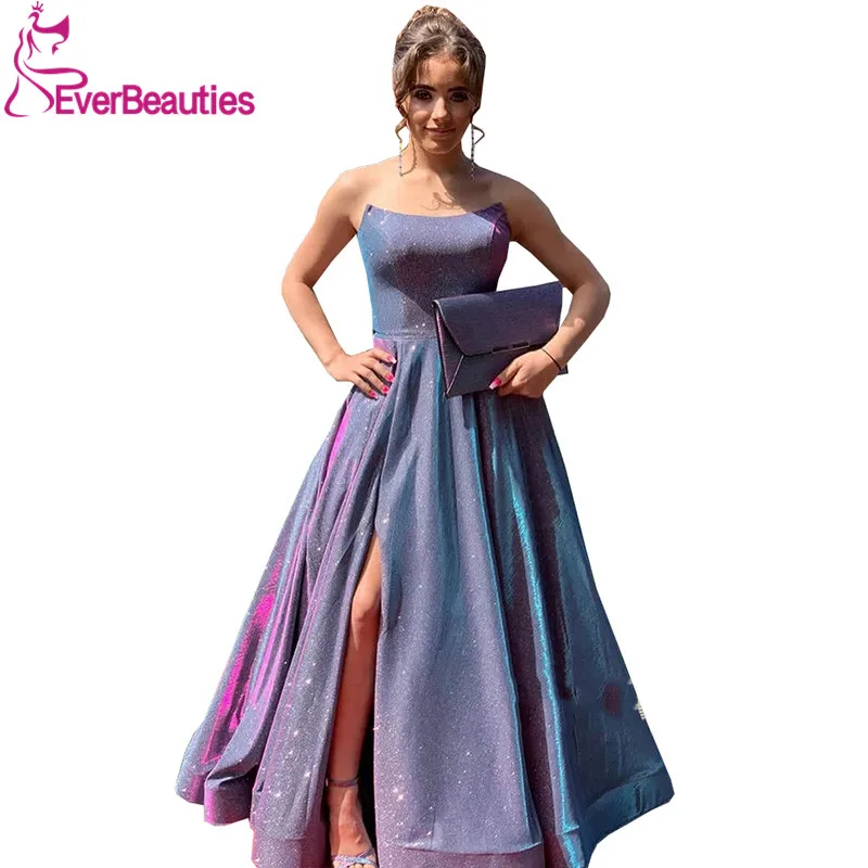 Sweetheart Shiny Sequins Evening Dresses Long 2020 Side Split Abiye Gece Elbisesi A-Line Robe De Soiree Vestidos Fiesta |