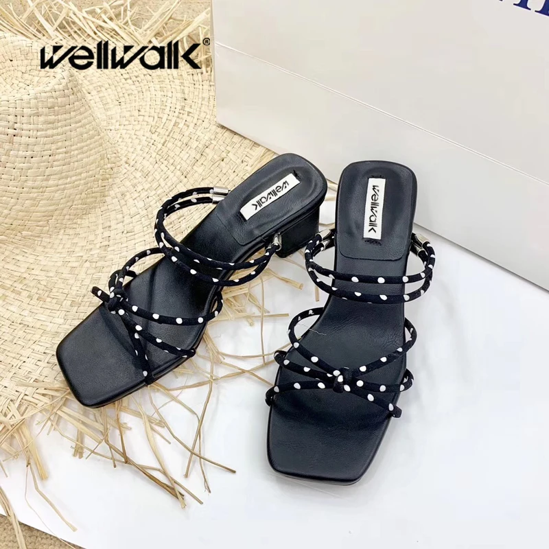 Wellwalk/женские шлепанцы на квадратном каблуке женская летняя обувь с