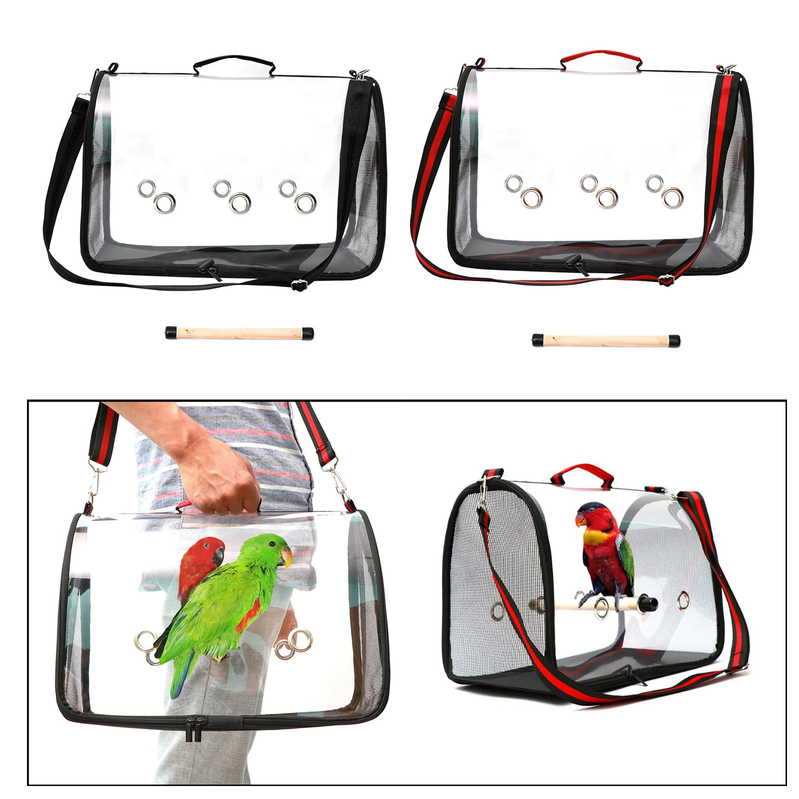 

Clear Bird Carrier Parrot Travel Cage with Perch Zipper Design Easy to Clean Keep Ventilated