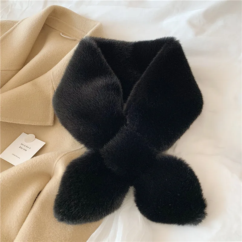 Black Fluffy Fox Fur Knit Pull-Thru Scarf for Men